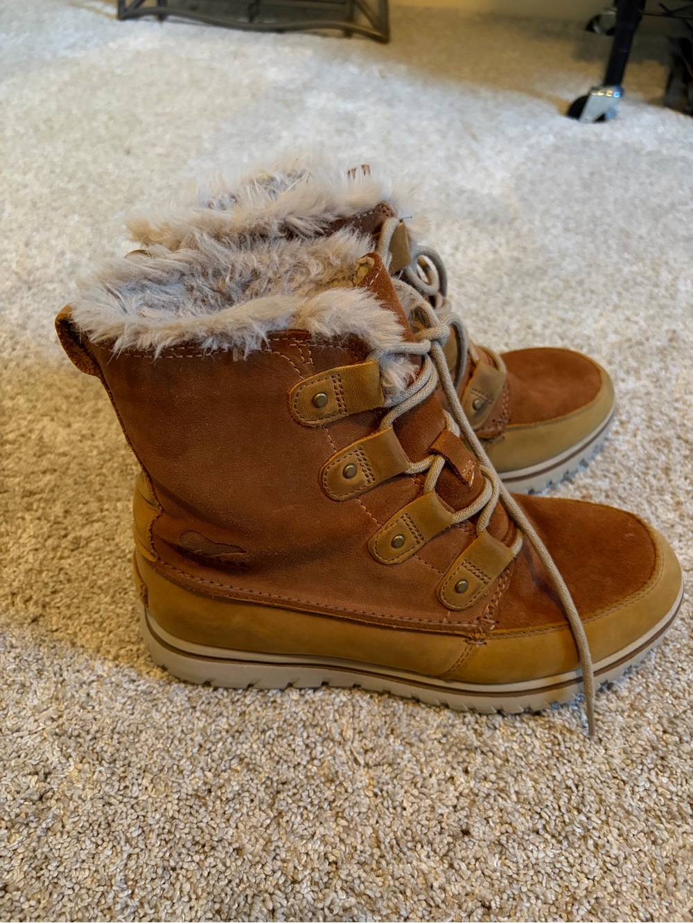 Sorel Kids Tan & Cream Faux-Fur Lace-Up Winter Boots